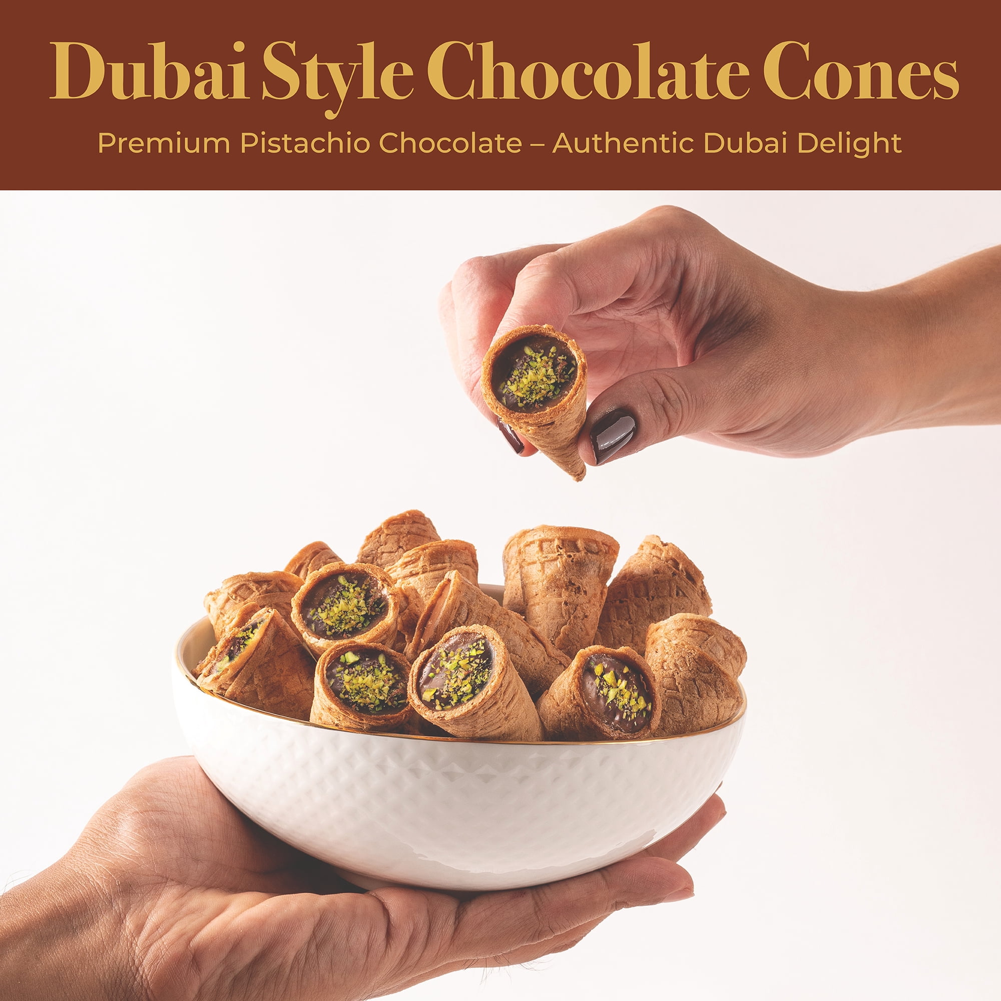 Leonessa Dubai Chocolate Cones with Pistachio Kunafa, Made with Belgian Chocolates, 4.7 oz, 10 Count