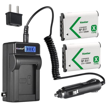 Kastar 2-Pack NP-BX1 Battery and LCD AC Charger Compatible with Sony Type X X-Series Rechargeable Battery  Sony BC-CSX BC-CSXB BC-TRX ACC-TRBX Charger  Sony HDR-MV1 Camera  Sony Shooting Grip VCT-SGR1