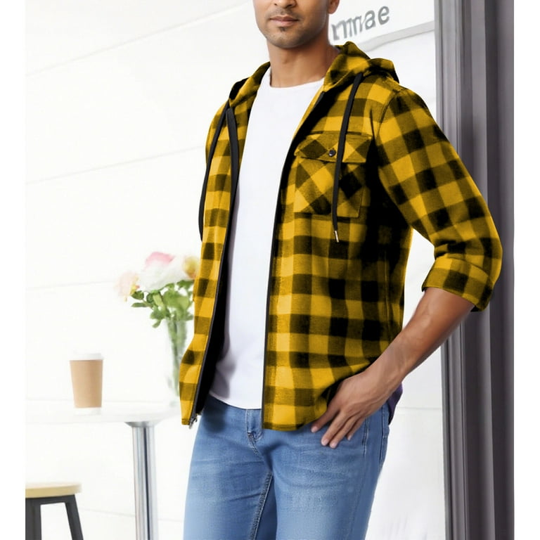 Brnmxoke Flannel Jacket Shirt for Men Drawstring Hooded Full Zip
