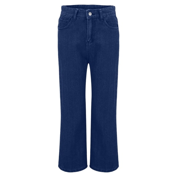 hlysgo Women's Petite Jean Pant High Waisted Hem Flared Jeans Stretchy Bottom Denim Pants with Pockets Blue,M