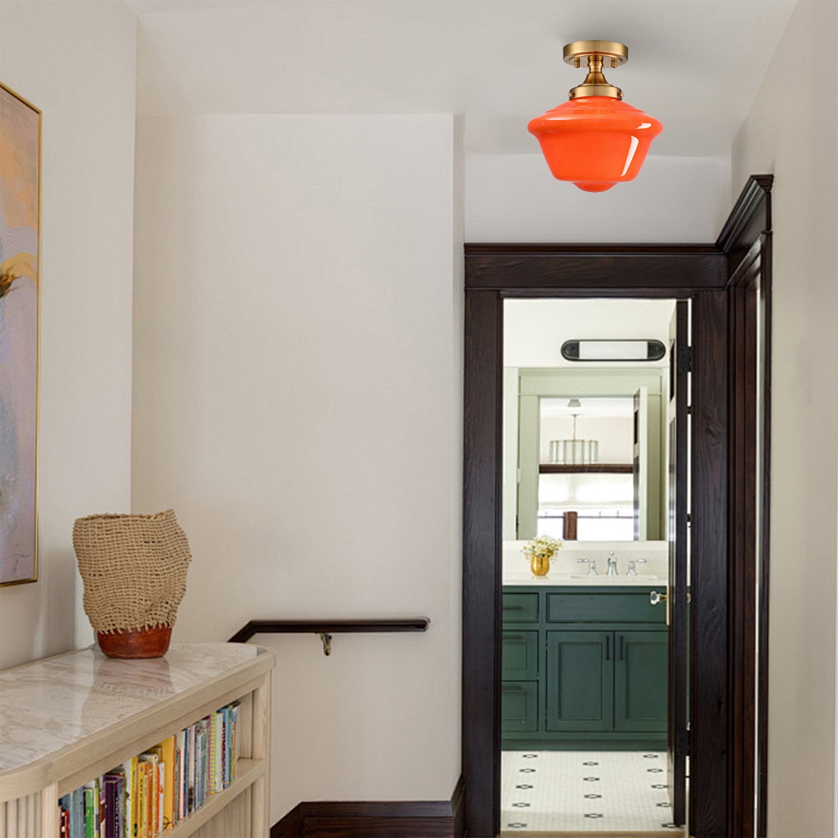 Gold Semi Flush Mount Ceiling Light Orange Schoolhouse Ceiling Light