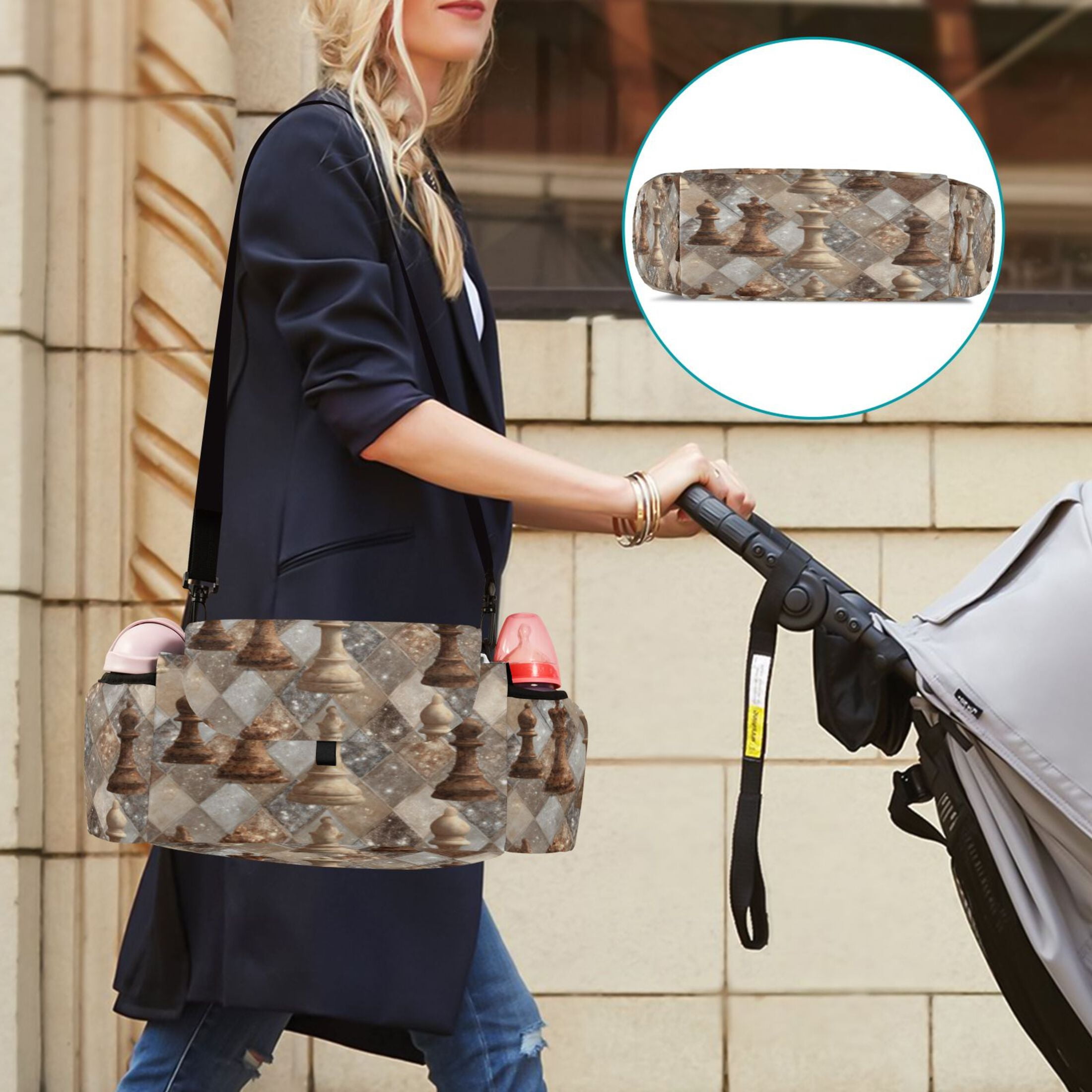 DIXRUYEE Stroller Organizer Vintage Chessboard Elegance Printed