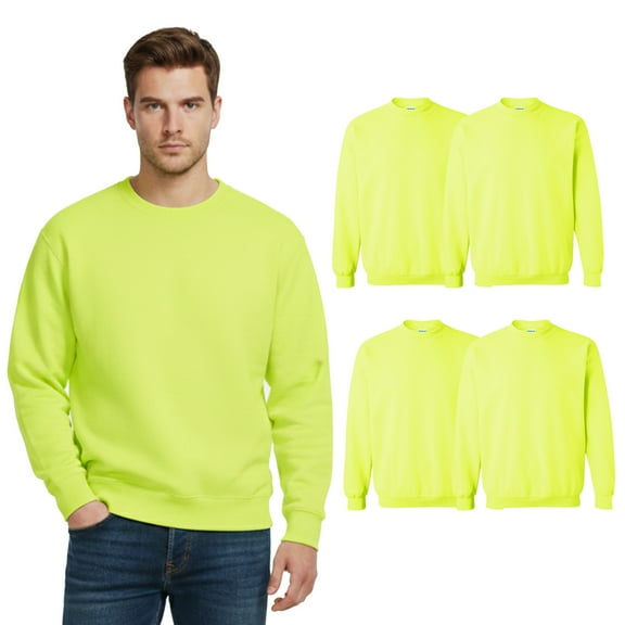 Gildan Men's Hi-Vis Pullover Sweatshirt, Durable, Crewneck Work Fleece, Safety Green, 4-Pack, S