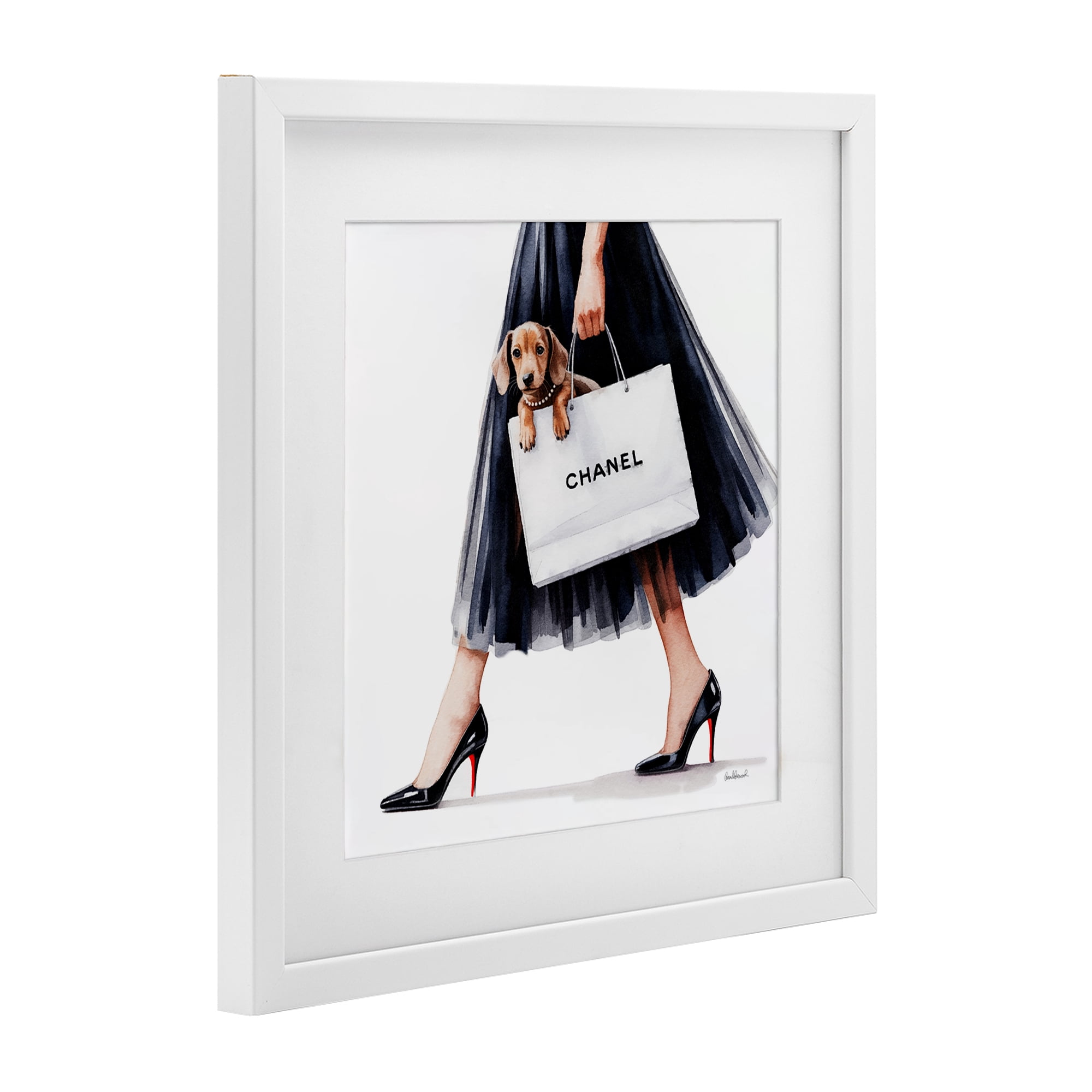 Stupell Industries Elegant Dog & Shopping Bag White Framed Print Under Glass, design by Amanda Greenwood