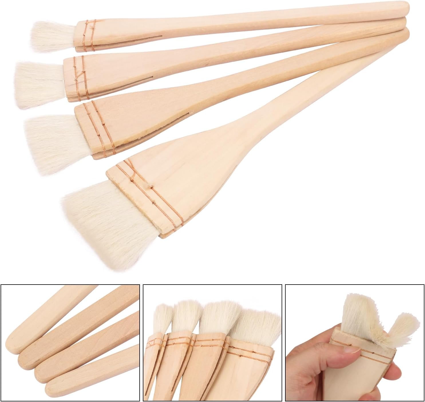 ABCISI 12 Pack Hake Brush, 1in / 1.5 in / 2in / 2.5in Flat Hake Brushes Set, Crafted with Premium Goat Hair Bristles, Ideal for Watercolor, Wash, Ceramic and Pottery Painting