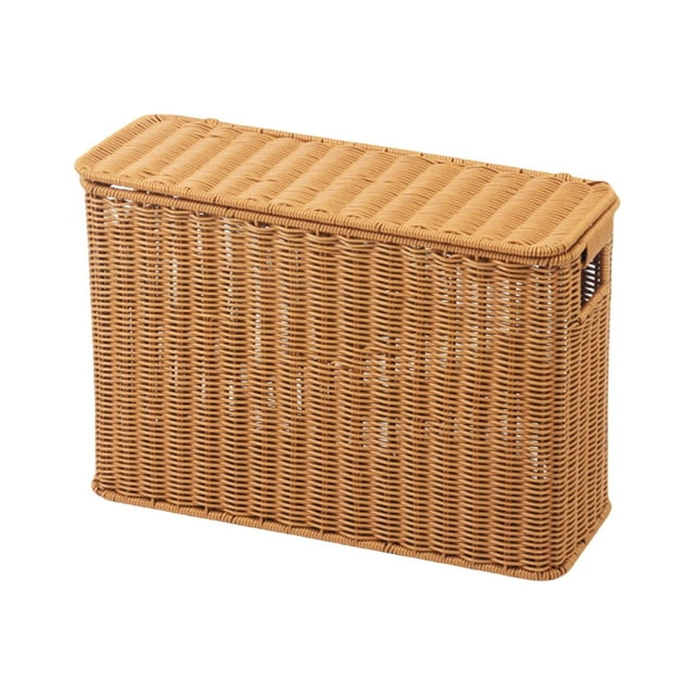 Cesta de almacenamiento de ratán sintético, tejida a mano, para guardar artículos diversos, decorativa para el hogar, dormitorio, sala de estar, L madera