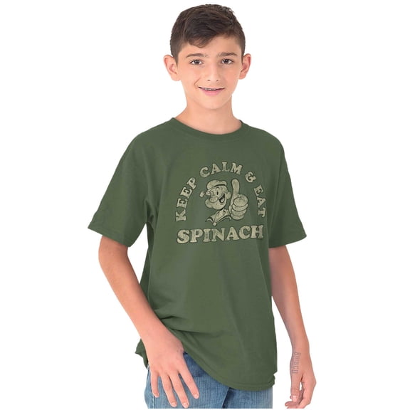 Keep Calm And Eat Spinach Popeye Crewneck T Shirts Boy Girl Teen Brisco Brands XS