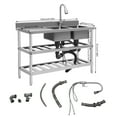 thumbnail image 4 of Rectangular Free Standing Two Bowl Sink,Commercial Restaurant Kitchen Sink Set with Faucet&Drainboard, Utility Washing Hand Basin with Workbench&Storage Shelves for Indoor Outdoor (2 Bowls), 4 of 25