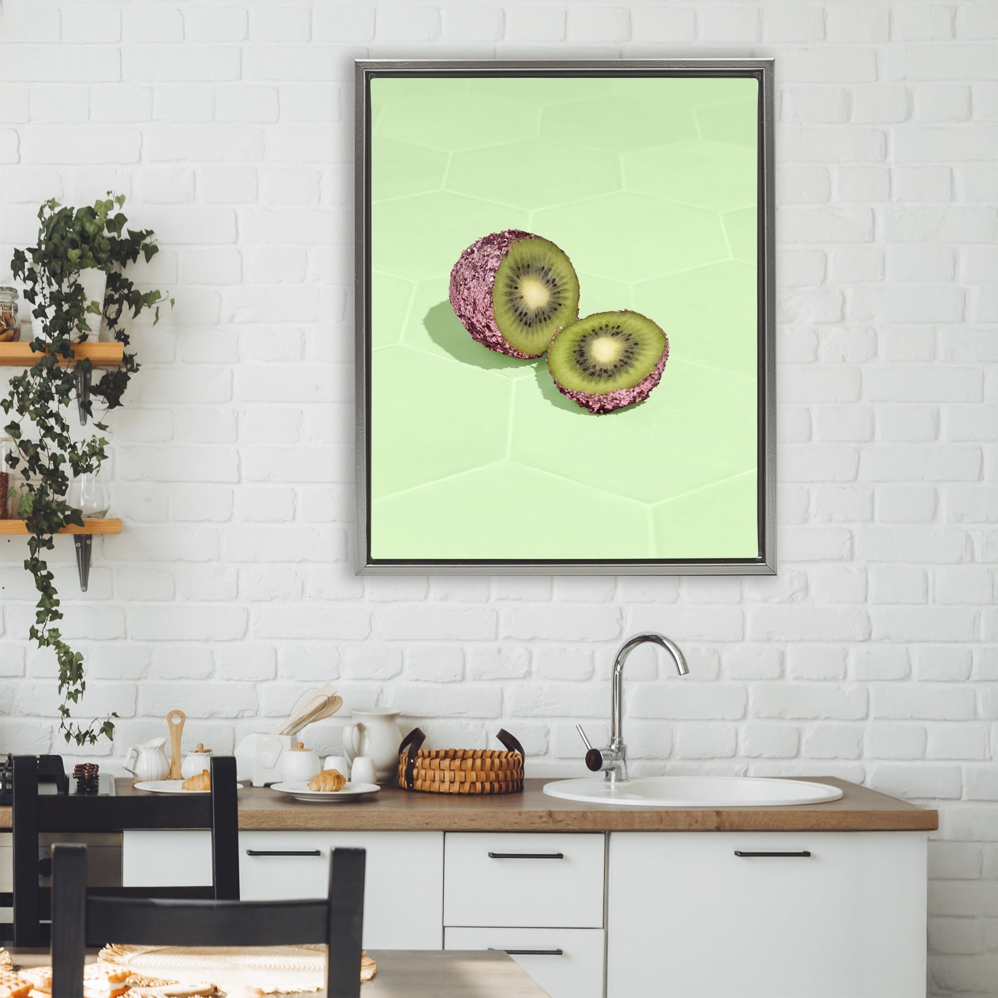 Stupell Industries Green Glimmer Kiwi Gray Framed Floater Canvas Wall Art, design by LISH Creative