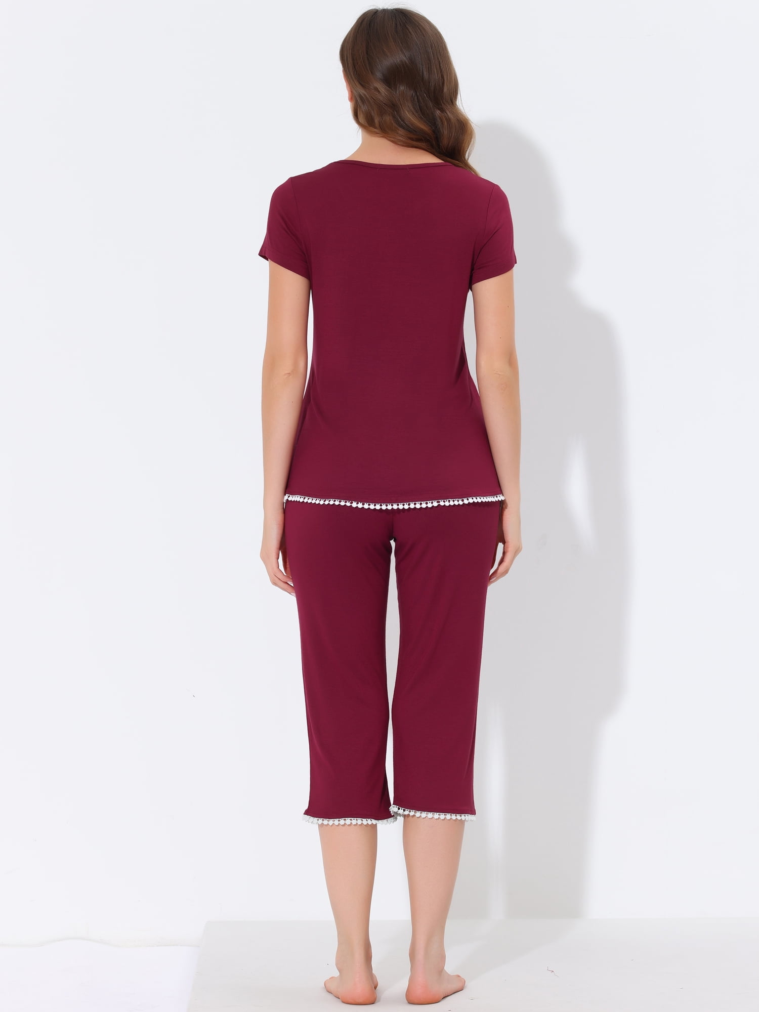 Unique Bargains Women's Lounge Pajama Round Neck Capri Nightwear Casual Sleepwear Sets