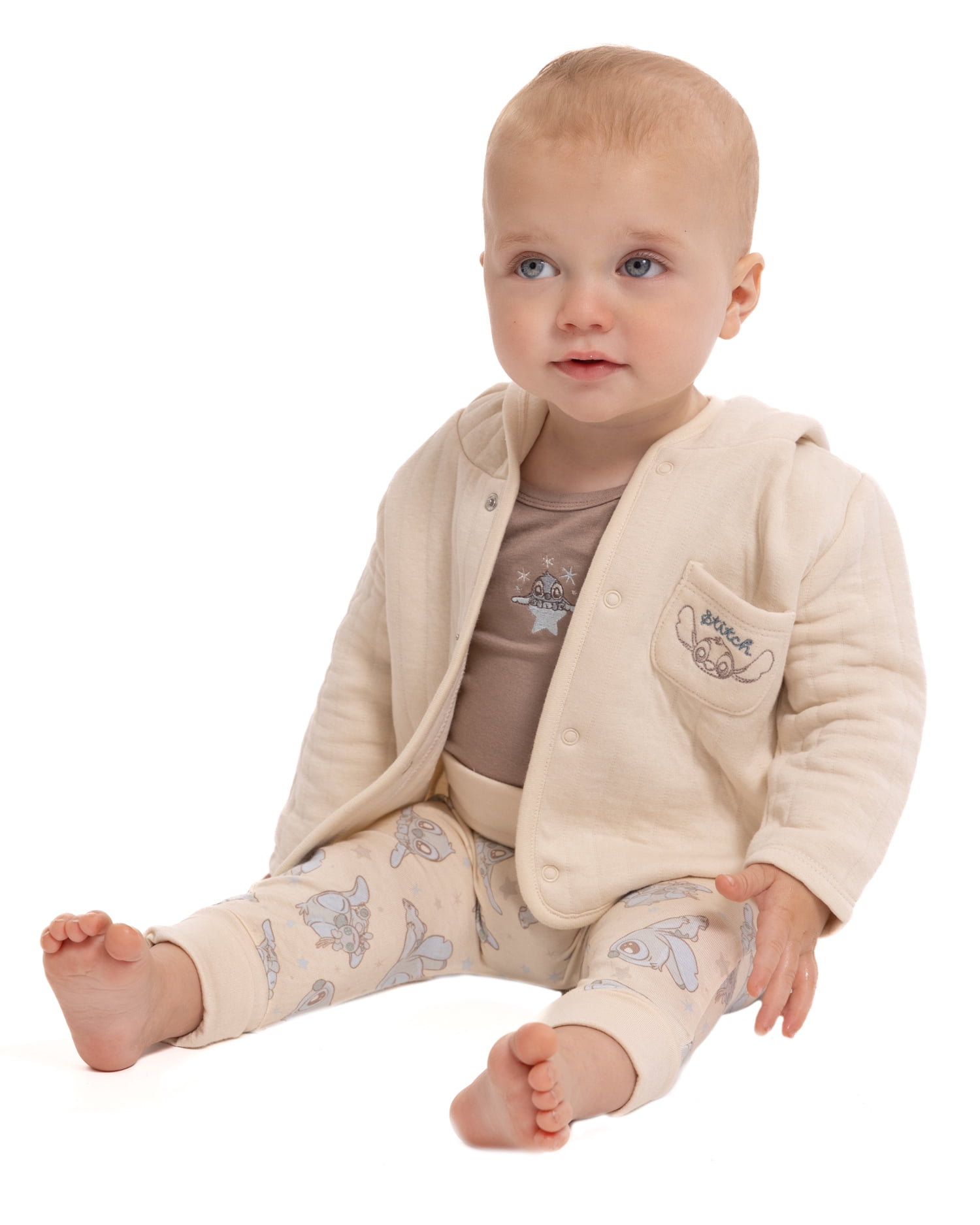Disney Baby Wishes + Dreams Stitch Hooded Cardigan, Bodysuit and Pants Set, 3-Piece, Sizes 0/3M-18M