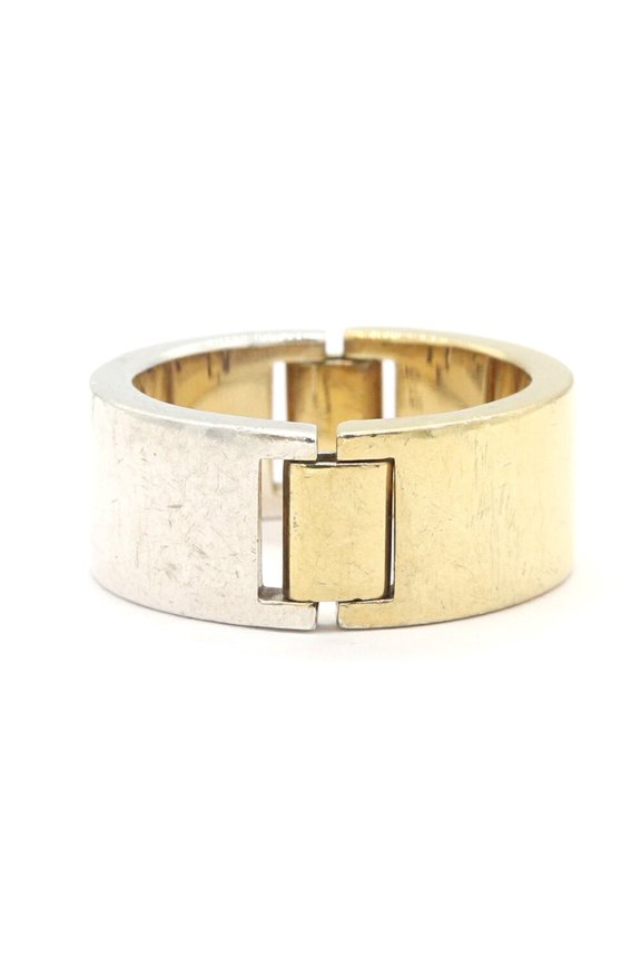 Pre-Owned Bottega Veneta Two-Tone Sterling Silver 925 Ring, Size 19, Combination Ring for Men.