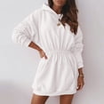 thumbnail image 3 of Women's Waist Ruched Hoodie Dress Long Sleeve Pullover Hooded Sweatshirt with Pocket Lightweight Sweatshirt Dress, 3 of 6