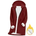 thumbnail image 4 of YUGYXL Thermal Hooded Zip Up Sweatshirt for Women Fall Winter Warm Long Sleeve Soft Fuzzy Fleece Sherpa Lined Tunic Hoodies Wine XL, 4 of 9