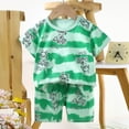 thumbnail image 2 of ZHANGDER Toddler Baby Boy Outfit Casual Outfit Short Sleeve T-Shirt Tops + Shorts Set Summer Clothes, Light Green 6-12 Months, 2 of 5