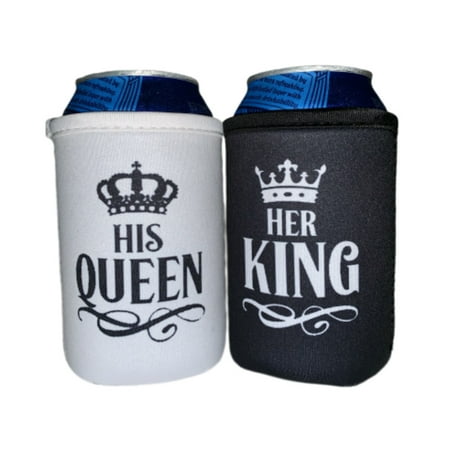

King and Queen Can cooler (pack of 2) Wedding Can Cooler- Slim can sleeve - mr mrs - gift wedding…