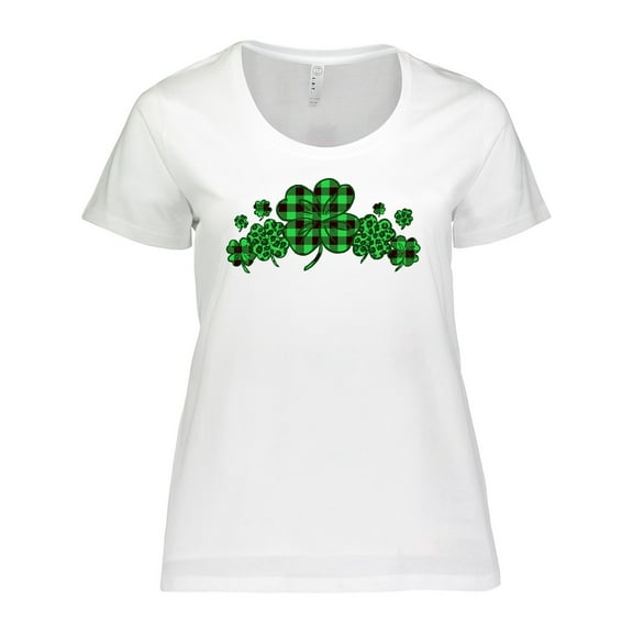 Inktastic St. Patrick's Day Clovers in Plaid Women's Plus Size T-Shirt