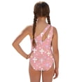 thumbnail image 3 of Xoenoiee Pink Cross Floral Pattern Girls One Piece Swimsuits Cutout Bathing Suit with Cover Up Skirt Quick Dry Beach Swimwear with Adjustable Strap, Size 9-10 Years, 3 of 7