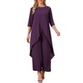 thumbnail image 2 of INSPIRE CHIC Women's Halloween 2 Piece Chiffon Ruffle Top & Wide Leg Pants Set Formal Wedding Outfit Deep Purple M, 2 of 6