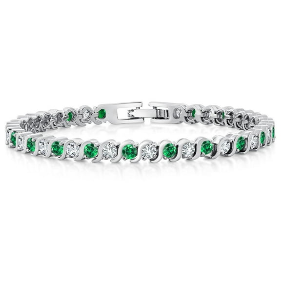 Radiant Simulated Green Emerald and Sparkling White Cubic Zirconia Tennis Bracelet for Women - The Perfect Luxury Gift for Her on Weddings and Special Occasions - 4.50 Cttw, 7 inch Length