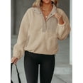 thumbnail image 3 of KelaJuan Women Autumn Winter Plush Pullover Long Sleeve Lapel Button Up Patchwork Sweatshirt Tops,Sizes S-2XL, 3 of 6