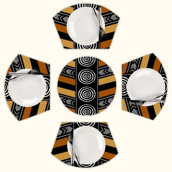 African Mud Cloth Artistry Art Round Table Placemats Set Of 5 Wedge Table Mats Washable Heat Resistant Place Mat For Dining Table Kitchen Farmhouse Restaurant