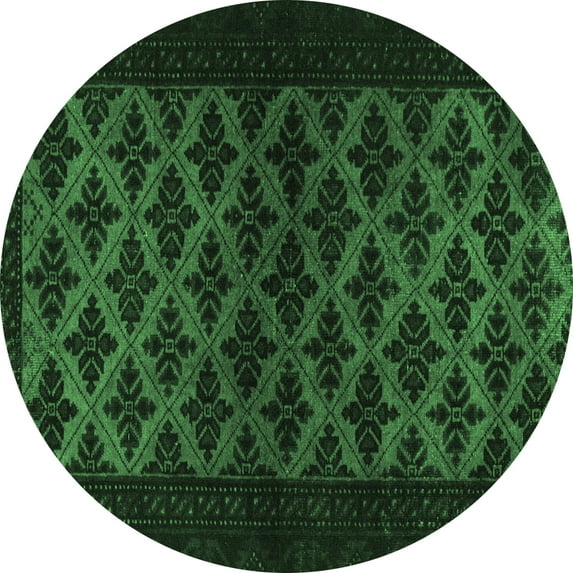 Ahgly Company Indoor Round Abstract Emerald Green Modern Area Rugs, 7' Round