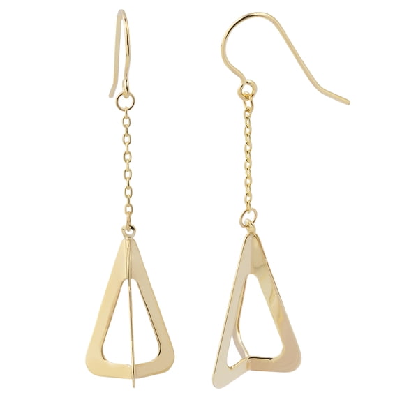 KoolJewelry 10k Yellow Gold Three Dimensional Triangle Dangle Earrings