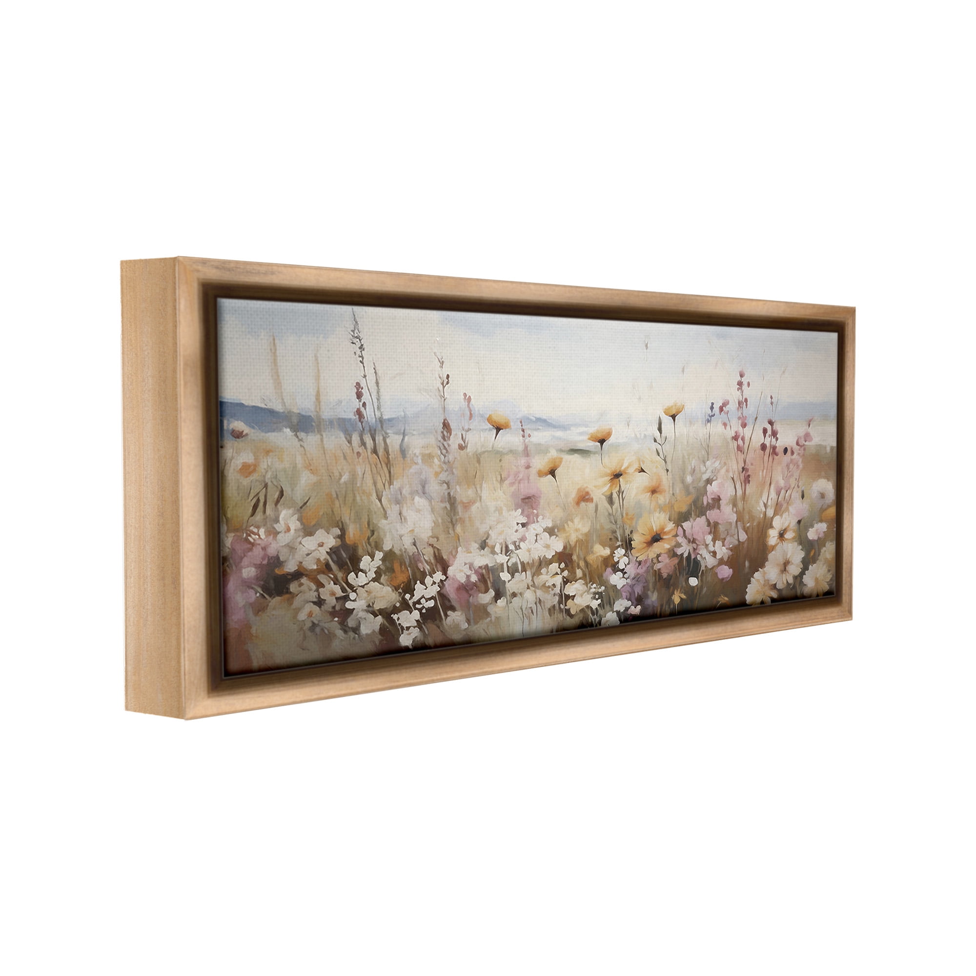 Stupell Industries Mountain Meadow Blooms Botanical & Floral Painting Brown Floater Framed Canvas Art Print Wall Art, 25 x 11