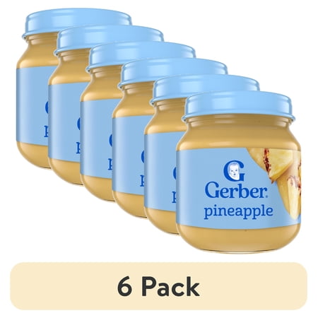 (6 pack) Gerber Stage 2 Baby Food, Pineapple Jar, Fruit Puree, Non-GMO, Baby Puree 4 oz