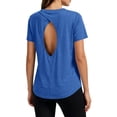 thumbnail image 4 of Fnooota Womens Cotton T-shirts, Short Sleeve Open Back Workout Summer Athletic Tops Blue Size S, 4 of 8