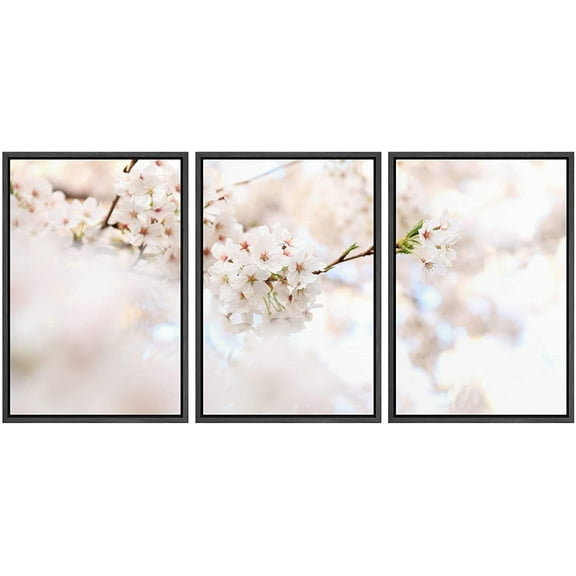 wall26 Framed Canvas Print Wall Art Set White & Pink Blooming Cherry Blossoms Nature Wilderness Photography Realism Contemporary Expressive for Living Room, Bedroom, Office - 16"x24"x3