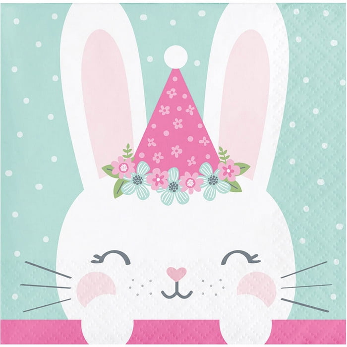 1st Birthday Bunny 'Hat' Beverage Napkin (16)
