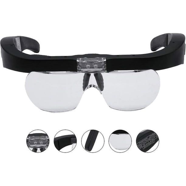 Lupa de diadema Lupa de reparación de relojes Lupa de cabeza manos libres con 2 lentes Luces LED con 4 lentes 1.5x2.5 3.5x5x para manualidades Reparación de joyas Ho