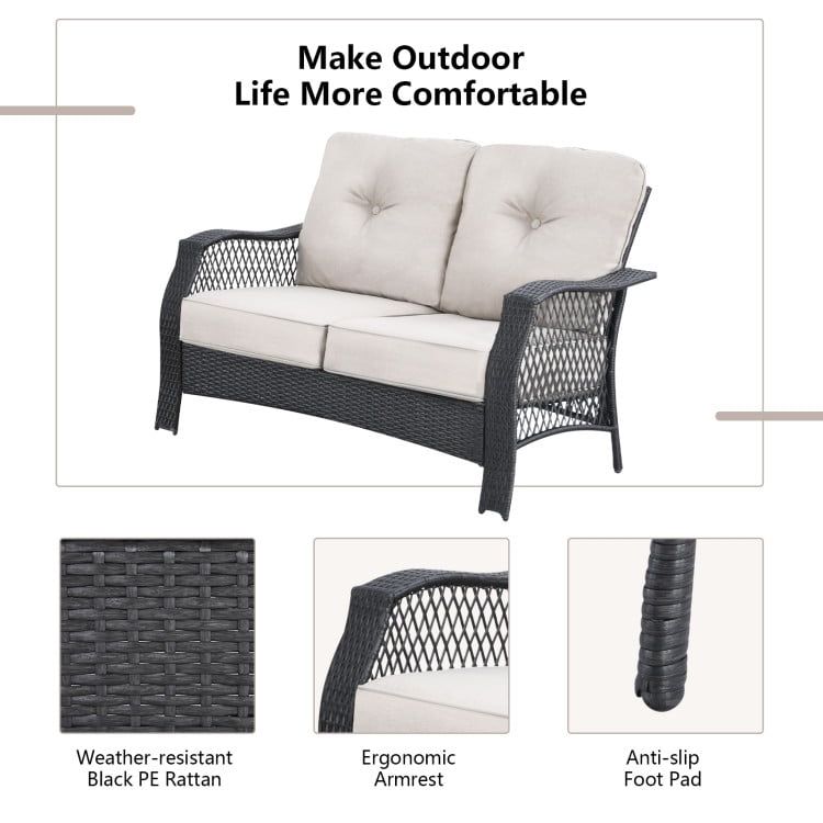 Aimee Lii 4 Pieces Patio Wicker Furniture Set with Cushion, Coffee Table, Outdoor Patio Furniture Sets, Beige Aimee Lii 4 Pieces Patio Wicker Furniture Set with Cushion, Coffee Table, Outdoor Patio Furniture Sets, Beige
