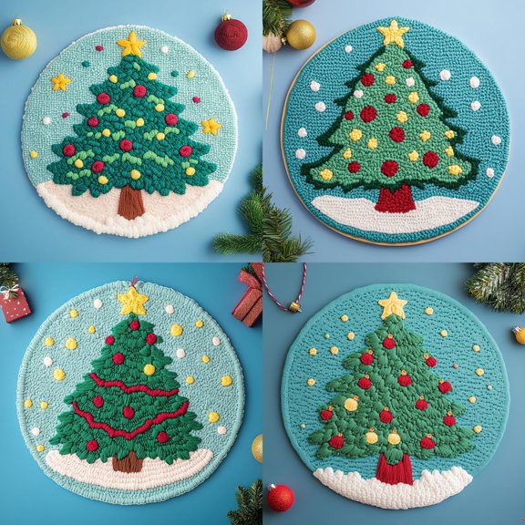 DIY Punch Needle Kits for Beginners Cute Cartoon Christmas Tree with Hoop Embroidery Punch Needle Starter Craft Set Easy for Adults and Children Festival Gift and Decoration 20x20cm-2
