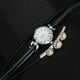 thumbnail image 5 of Relojes para Mujeres, Diamantes de imitación, Correa PU, Esfera Redonda, Pulsera Cuarzo(Negro) Ecomeon no, 5 of 5