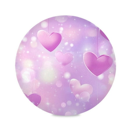 

Round Placemat Set 15.4 Inch Diameter Table Mats Heat-Resistant Decorative for Dining Tables Hearts and Bokeh Lights