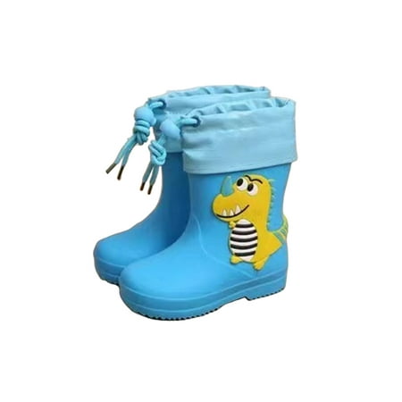 

Gomelly Boys Girls Waterproof Booties Wide Calf Garden Shoes Removable Lining Rain Boot Non-slip Mid-Calf Boots Children Kids Rainboot Plush Lined Blue 9C