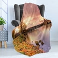 thumbnail image 4 of Landscape Soft Flannel Fleece Blanket, Bohemian Old Town Scenery by the River with Gothic Buildings in the Fall Sunset, Cozy Plush for Indoor and Outdoor Use, 50" x 70", Pink Orange, by Ambesonne, 4 of 5