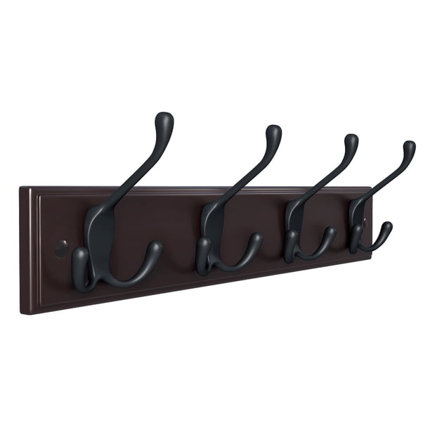 Perchero de pared SONGMICS con 4 ganchos triples, color marrón oscuro