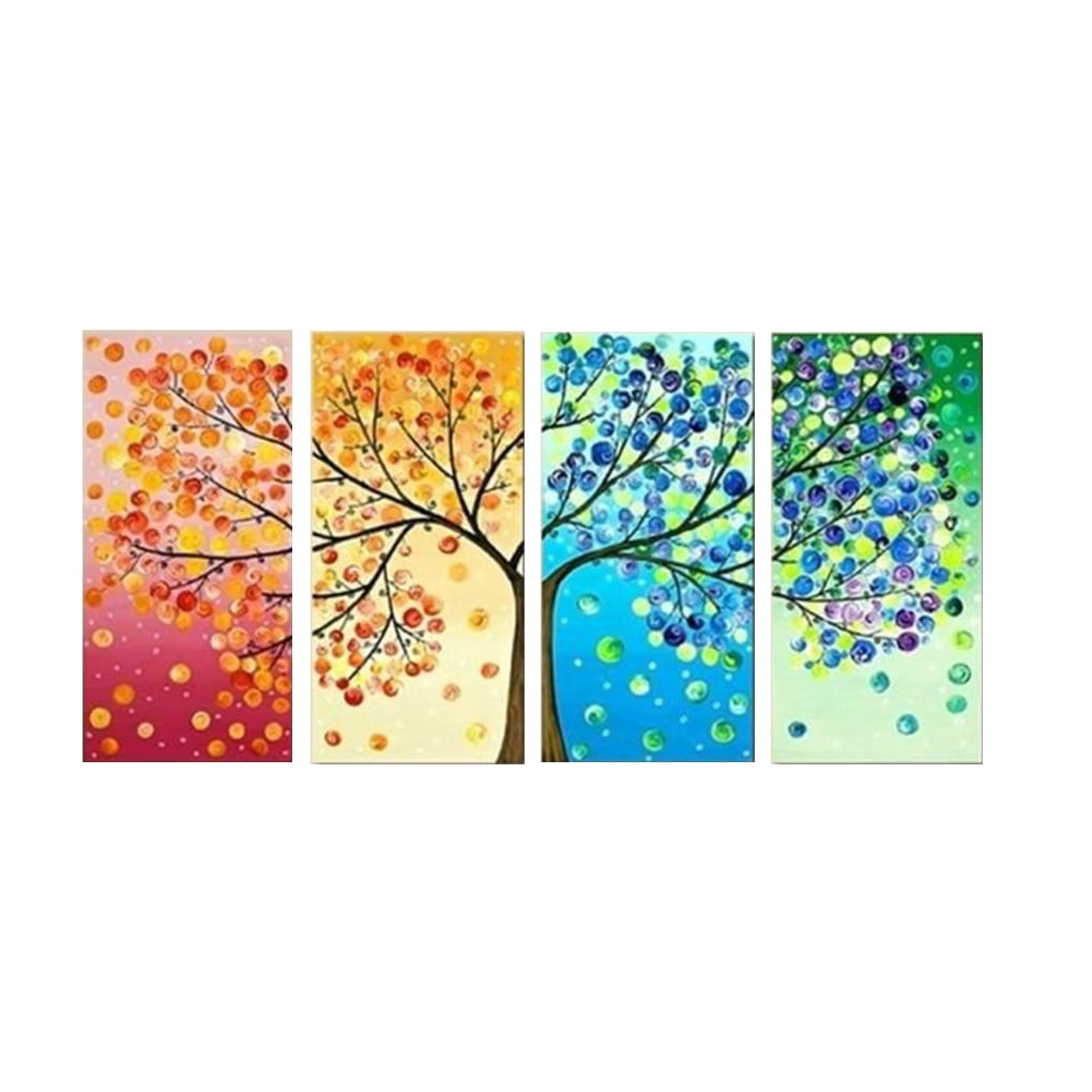 Ustyle 4 Panel Four Seasons Flower Tree Wall Canvas Colorful Art Decor ...