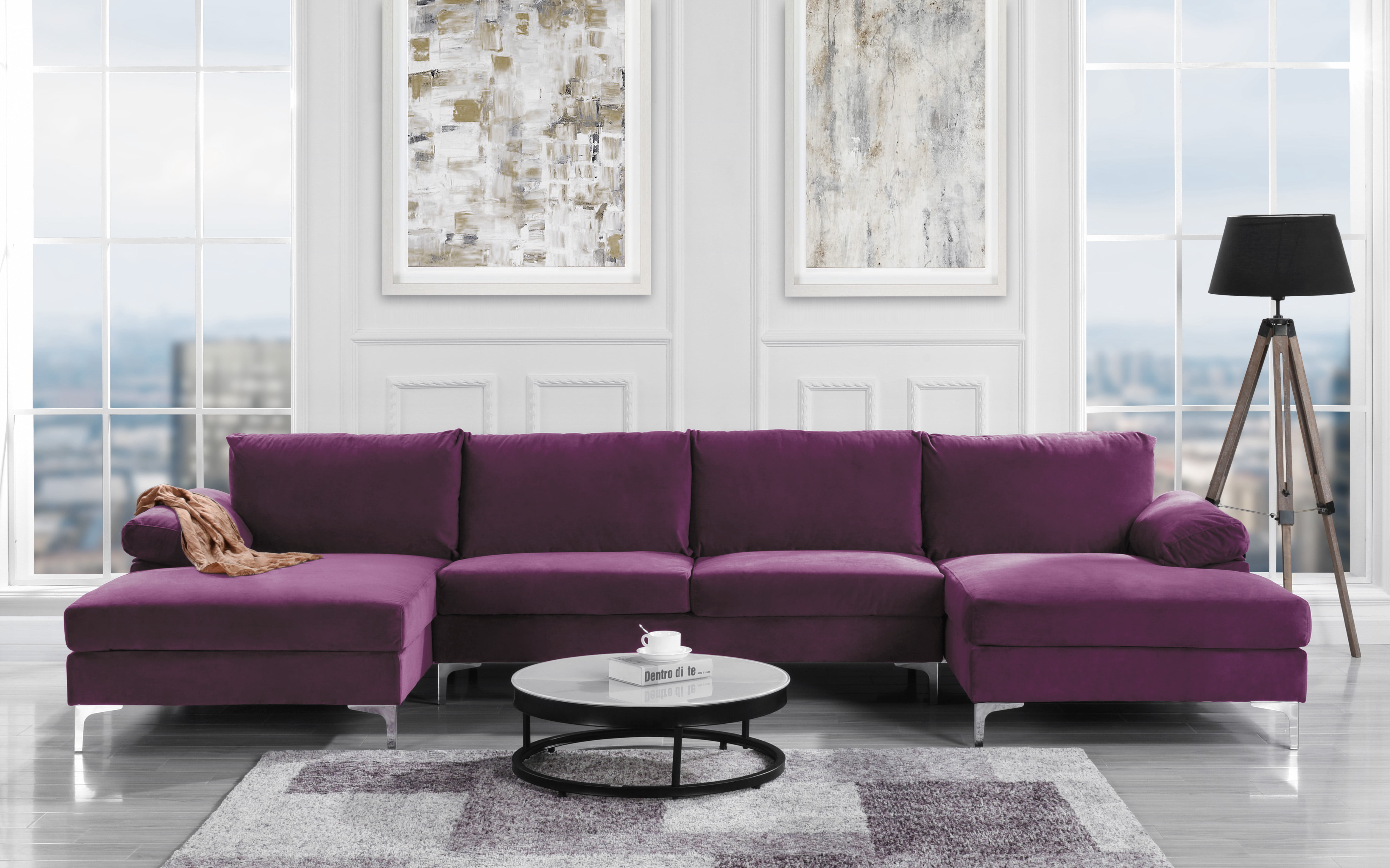 modern large velvet fabric u shape sectional sofa double extra wide 