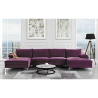 Modern Large Velvet U Shape Sectional with Extra Wide Double Chaise Lounge
