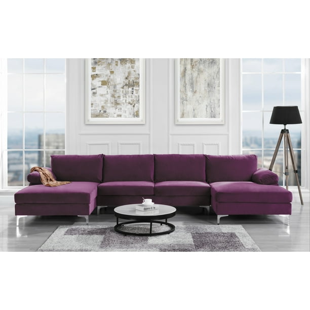 modern large velvet fabric u-shape sectional sofa, double ...