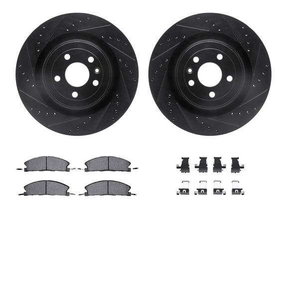 Dynamic Friction Company Front Brake Rotors-Drilled and Slotted-Black with 5000 Advanced Brake Pads includes Hardware 8512-54213