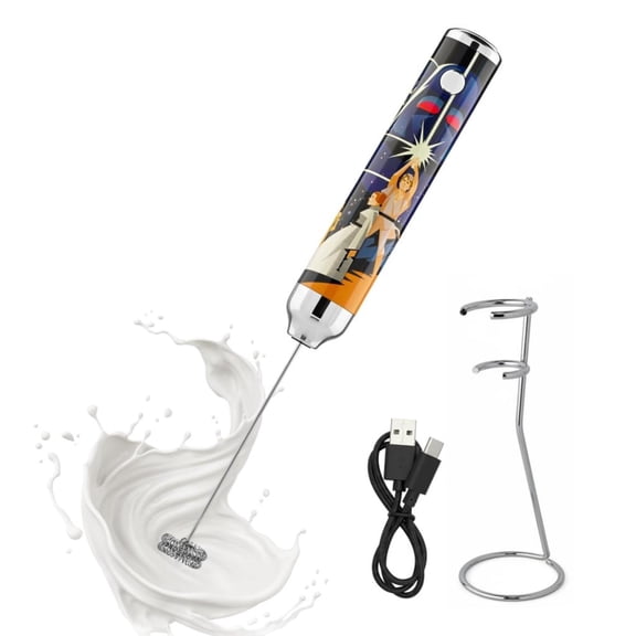 Star Wars New Hope Rechargeable Milk Frother with Stand by Select Brands – Vintage Design, Detachable Stainless Steel Whisk, USB-C Cordless Handheld Frother for Lattes, Cappuccinos and Matcha