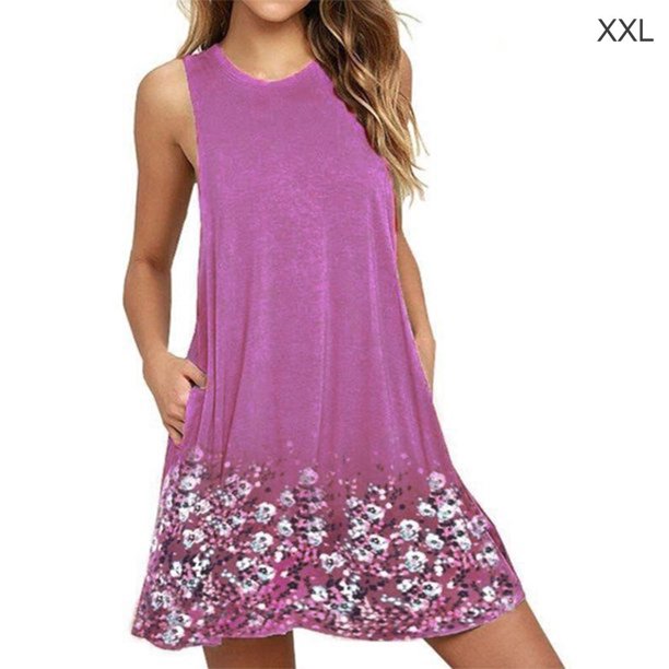 Guardurnaity Vestido sin mangas con cuello y estampado plisado con bolsillos para mujer Vestidos Violeta XXL