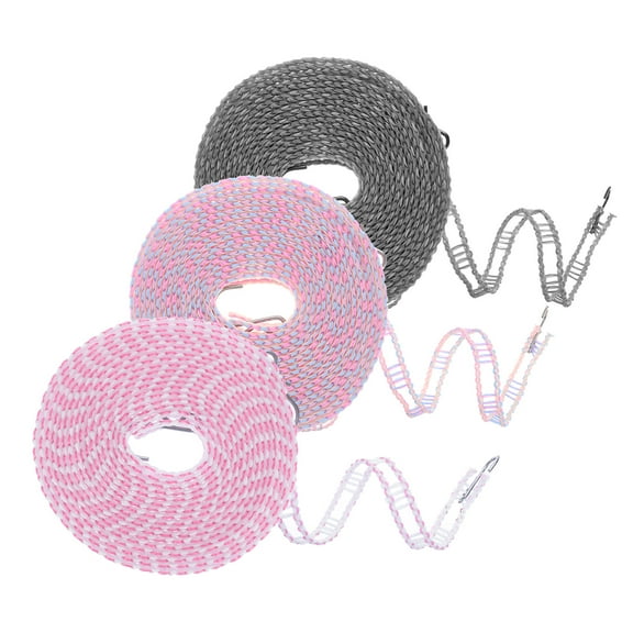 3 Packs Windproof Clothesline, 5M 16.4ft Plastic Non-Slip Clothes Drying Rope Portable for Outdoor, Purple/Grey/Pink