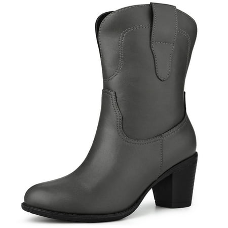 

Unique Bargains Women s Classic Round Toe Slip-on Block Heel Cowboy Boots